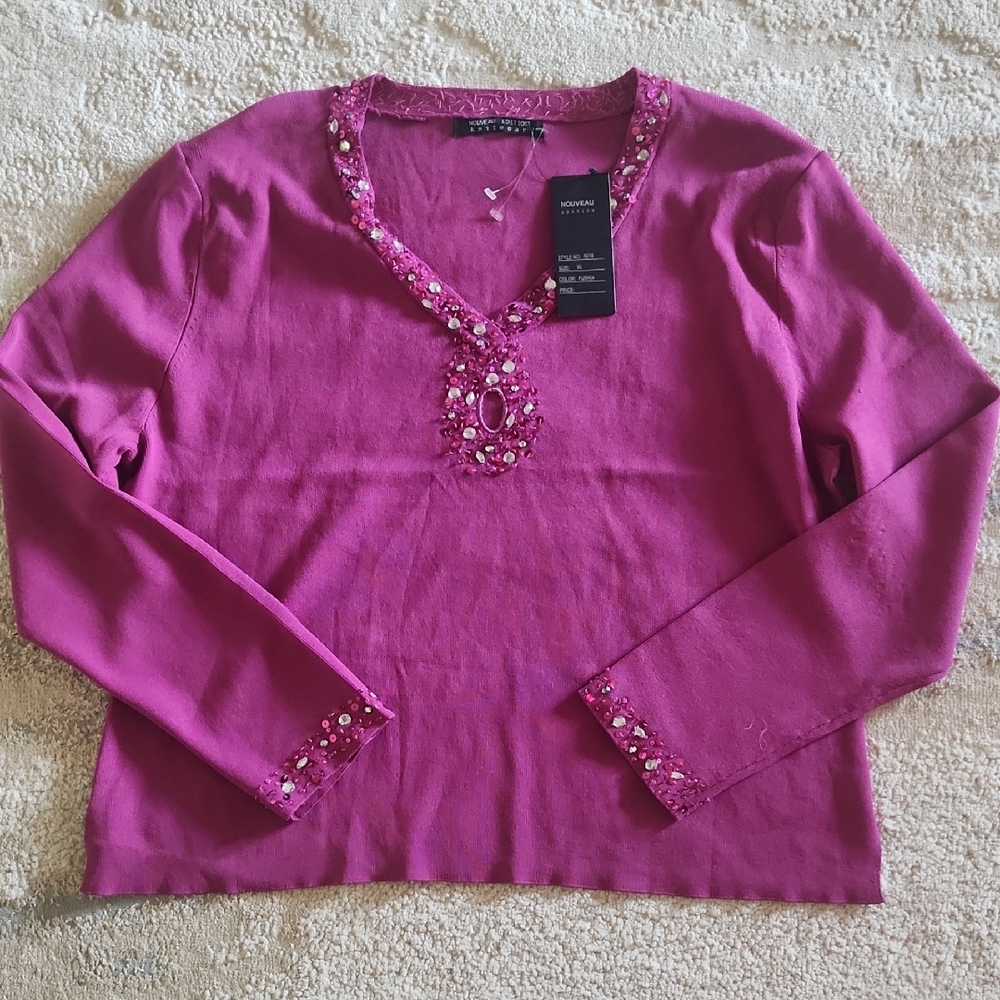 Pink Embellished Blouse with Long Sleeves